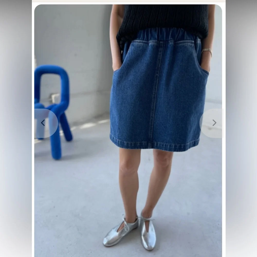 Le Bon Shoppe city denim skirt elastic waist pockets - Picture 4 of 9